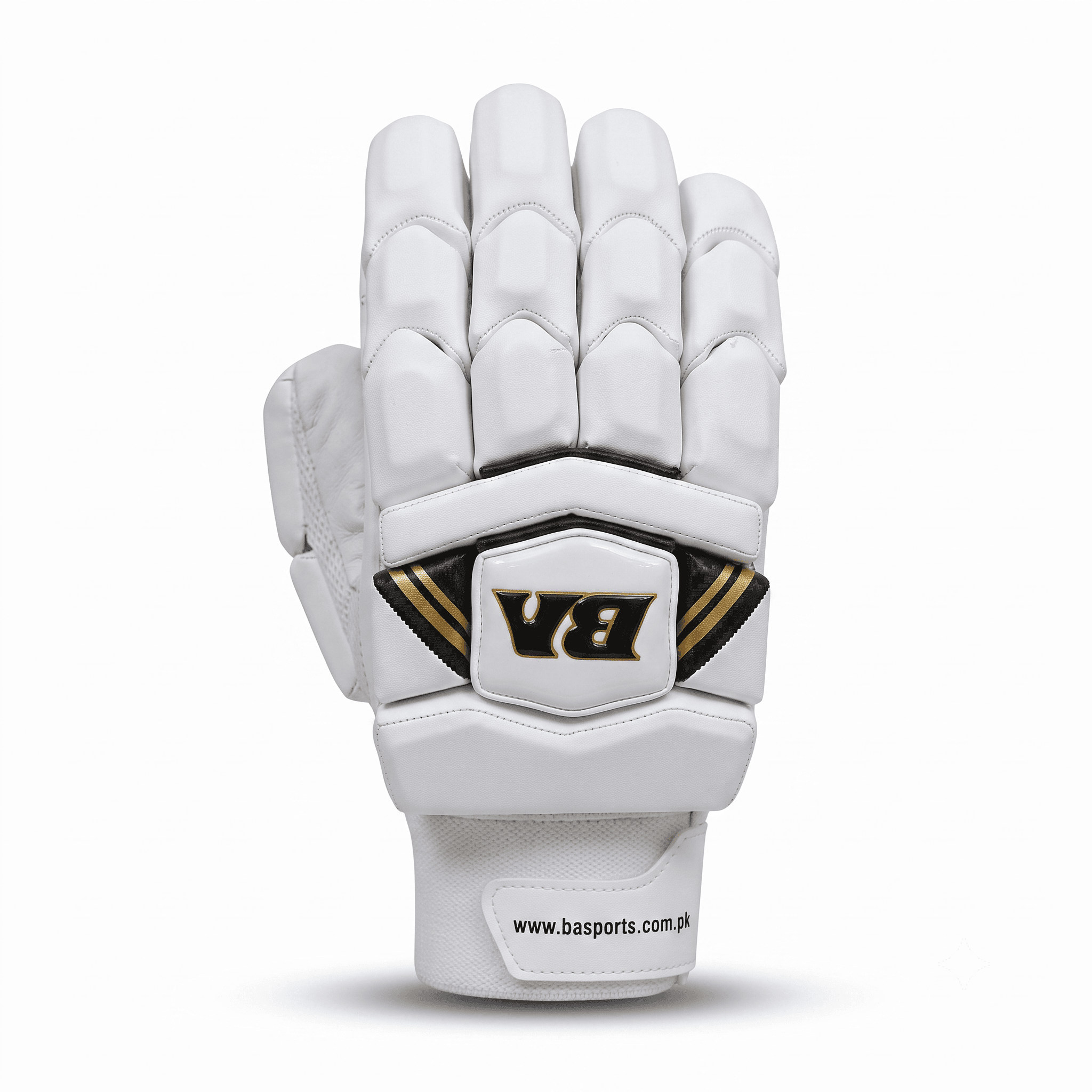 BA Elegance Gold Batting Gloves (White, Gold & Black) - Image 1